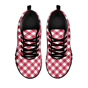Cardinal Red And White Gingham Print Black Running Shoes