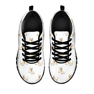 Cartoon Bull Terrier Pattern Print Black Running Shoes