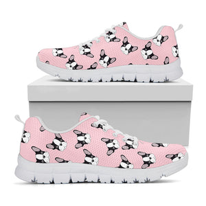 Cartoon French Bulldog Pattern Print White Running Shoes