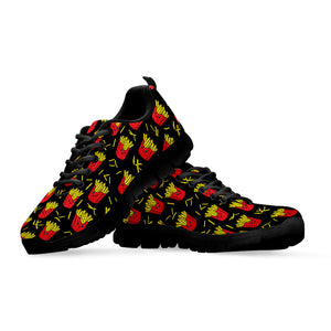 Cartoon French Fries Pattern Print Black Running Shoes