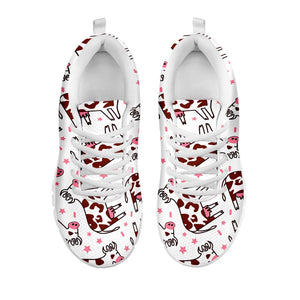 Cartoon Happy Dairy Cow Pattern Print White Running Shoes