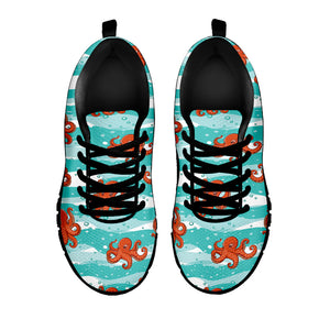 Cartoon Octopus Pattern Print Black Running Shoes
