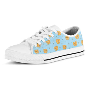 Cartoon Pomeranian Pattern Print White Low Top Sneakers