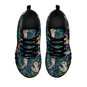 Cartoon Raccoon Pattern Print Black Running Shoes
