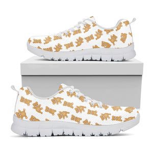 Cartoon Teddy Bear Pattern Print White Running Shoes