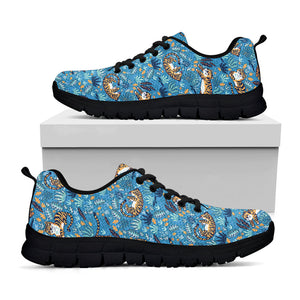 Cartoon Tiger Pattern Print Black Running Shoes
