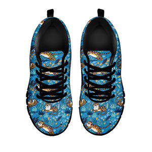 Cartoon Tiger Pattern Print Black Running Shoes