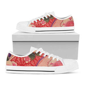 Cherry Blossom Kimono Pattern Print White Low Top Sneakers