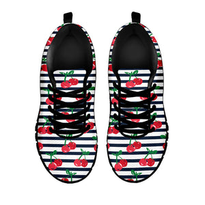 Cherry Striped Pattern Print Black Running Shoes