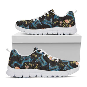Chinese Dragon And Flower Pattern Print White Running Shoes