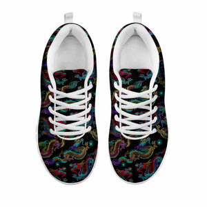 Chinese Dragon Pattern Print White Running Shoes