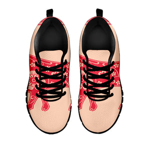 Chinese Flower Ox Zodiac Print Black Running Shoes