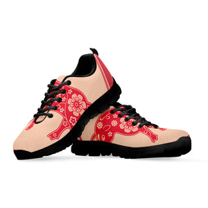 Chinese Flower Ox Zodiac Print Black Running Shoes