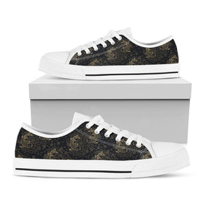Chinese Koi Carp Pattern Print White Low Top Sneakers