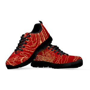 Chinese Phoenix Print Black Running Shoes