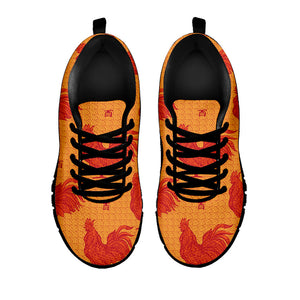Chinese Rooster Pattern Print Black Running Shoes