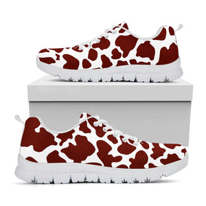 Chocolate Brown And White Cow Print White Running Shoes