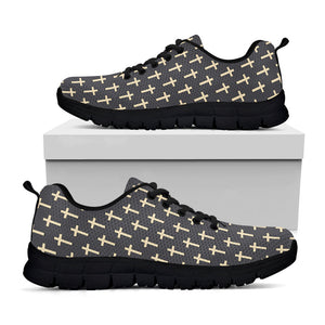 Christian Cross Pattern Print Black Running Shoes