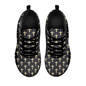 Christian Cross Pattern Print Black Running Shoes