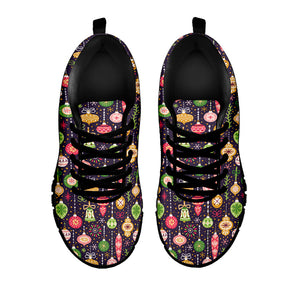 Christmas Baubles Pattern Print Black Running Shoes