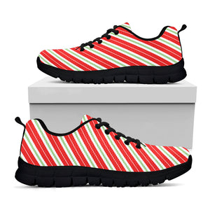 Christmas Candy Cane Stripes Print Black Running Shoes