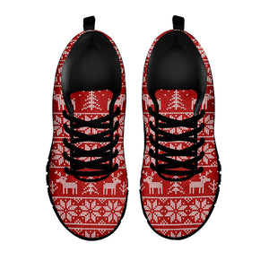 Christmas Deer Knitted Pattern Print Black Running Shoes