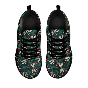 Christmas Floral Dragonfly Pattern Print Black Running Shoes