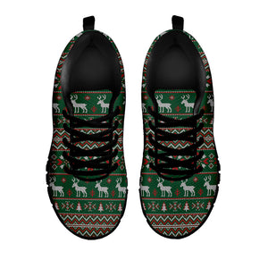 Christmas Holiday Knitted Pattern Print Black Running Shoes