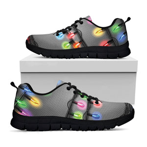 Christmas Holiday Lights Print Black Running Shoes