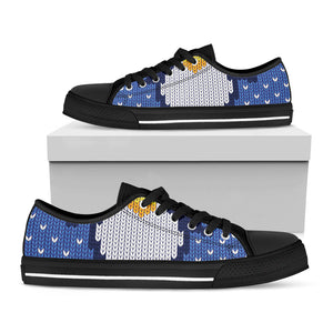 Christmas Penguin Knitted Print Black Low Top Sneakers