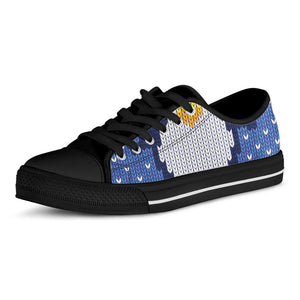 Christmas Penguin Knitted Print Black Low Top Sneakers