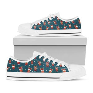 Christmas Santa Reindeer Pattern Print White Low Top Sneakers
