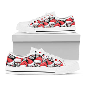 Christmas Santa Skull Pattern Print White Low Top Sneakers