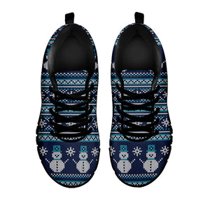 Christmas Snowman Knitted Pattern Print Black Running Shoes