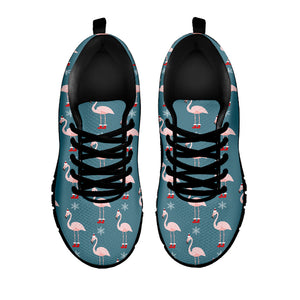 Christmas Snowy Flamingo Pattern Print Black Running Shoes