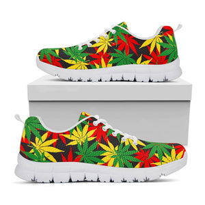 Classic Hemp Leaves Reggae Pattern Print White Running Shoes