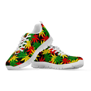 Classic Hemp Leaves Reggae Pattern Print White Running Shoes
