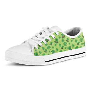 Clover And Hat St. Patrick's Day Print White Low Top Sneakers