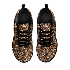 Coffee And Dessert Drawing Pattern Print Black Running Shoes