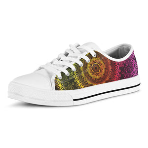 Colorful Gradient Mandala Print White Low Top Sneakers