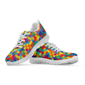 Colorful Autism Awareness Jigsaw Print White Running Shoes