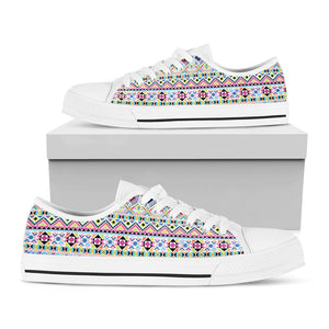 Colorful Aztec Geometric Pattern Print White Low Top Sneakers
