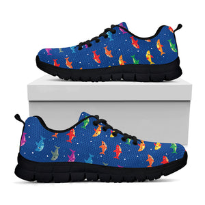 Colorful Baby Sharks Pattern Print Black Running Shoes