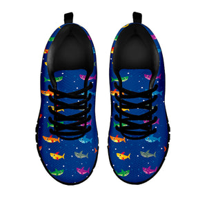 Colorful Baby Sharks Pattern Print Black Running Shoes