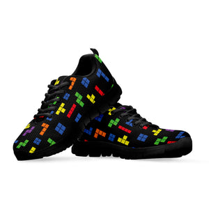 Colorful Block Puzzle Game Pattern Print Black Running Shoes