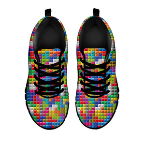 Colorful Brick Puzzle Game Pattern Print Black Running Shoes