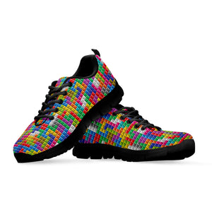 Colorful Brick Puzzle Game Pattern Print Black Running Shoes