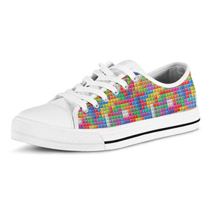 Colorful Brick Puzzle Game Pattern Print White Low Top Sneakers