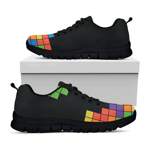 Colorful Brick Puzzle Video Game Print Black Running Shoes