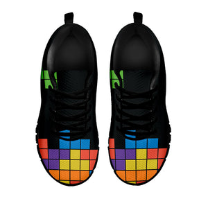 Colorful Brick Puzzle Video Game Print Black Running Shoes